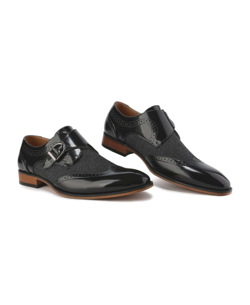 Men's Monk Strap Herringbone Dress Shoes Slip-on Loafers