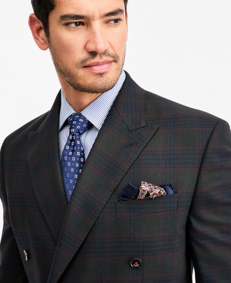 Men's Classic-Fit Green Plaid Suit Separate Double-Breasted Jacket