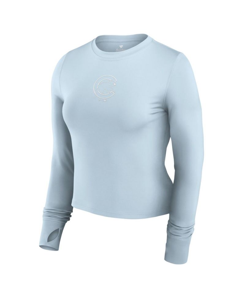 Women's Light Blue Chicago Cubs Studio Fitted Long Sleeve Gym Top