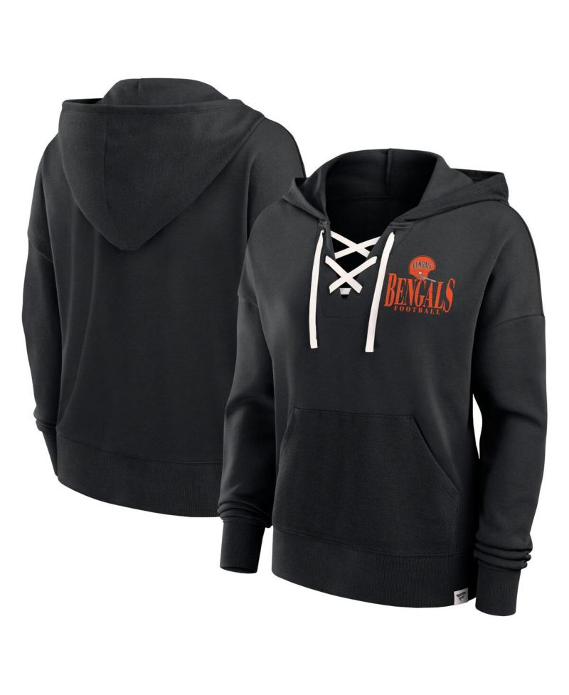 Women's Black Cincinnati Bengals Blitz Left Lace-Up Pullover Hoodie