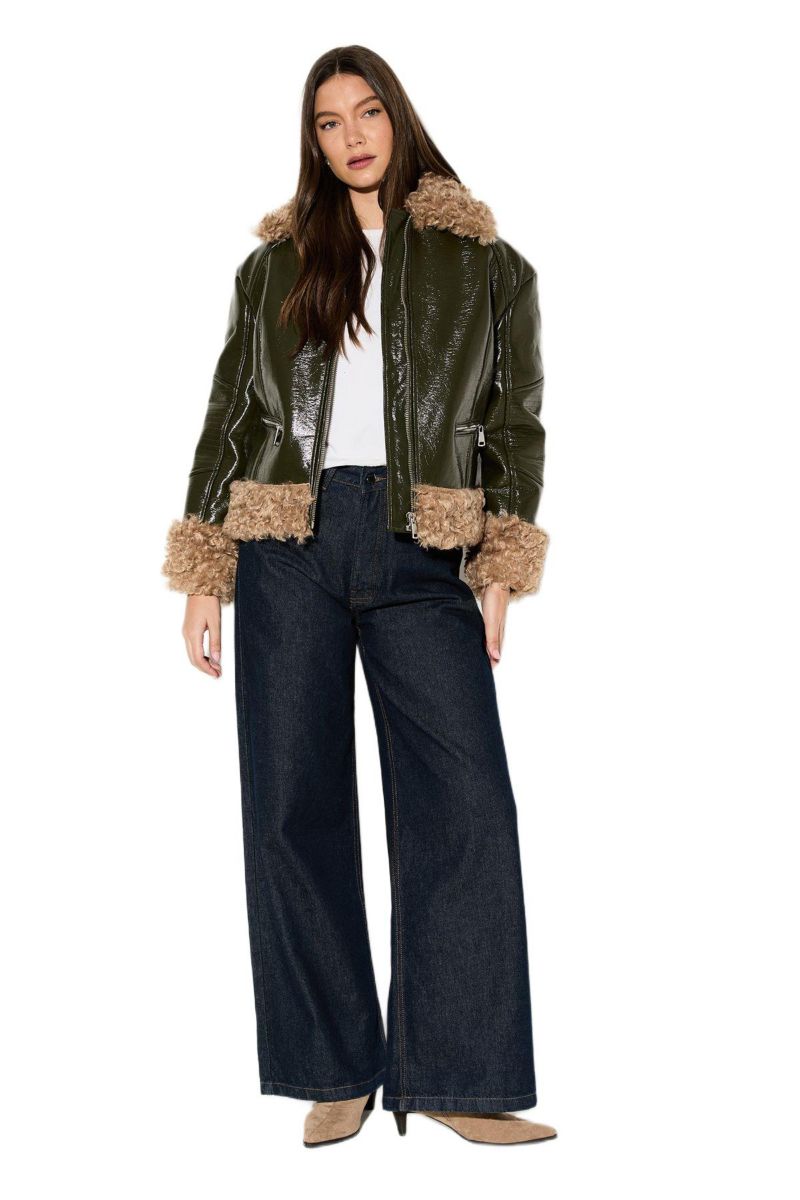 Women's Premium Faux Fur Collar Aviator Jacket