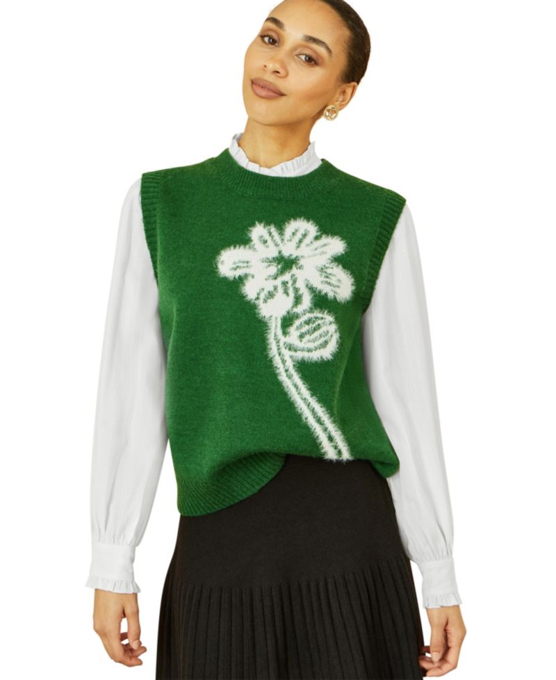 Women's Knitted Floral Sleeveless Sweater Vest