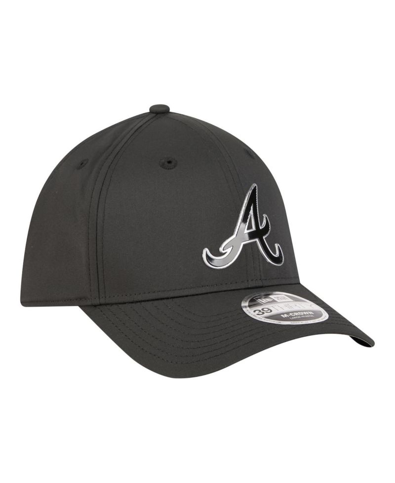 Men's Black Atlanta Braves Metallic 39THIRTY M-Crown Flex Hat