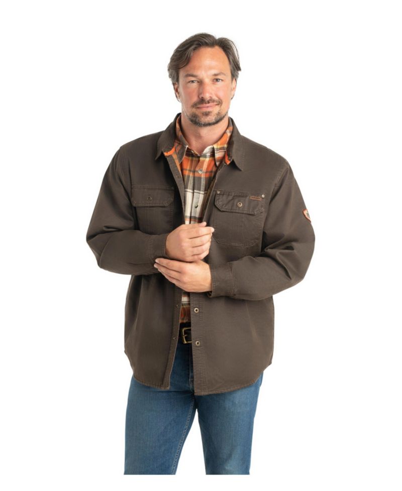 Men's Flannel Lined Water Resistant Snap Up Shirt Jacket