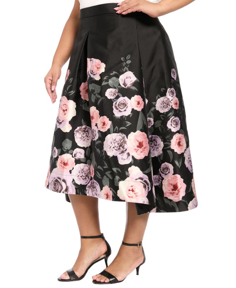 Plus Printed Pleated Midi Skirt