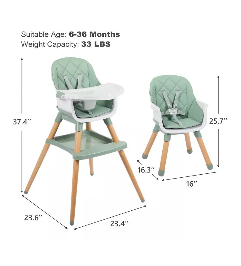 7-in-1 Convertible Baby High Chair with Removable Tray and 5-Point Harness