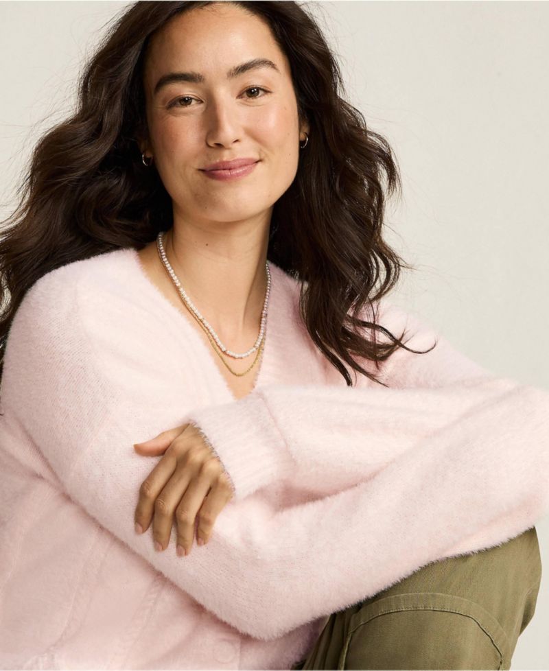 Women's Fuzzy Eyelash Cable Cardigan Sweater