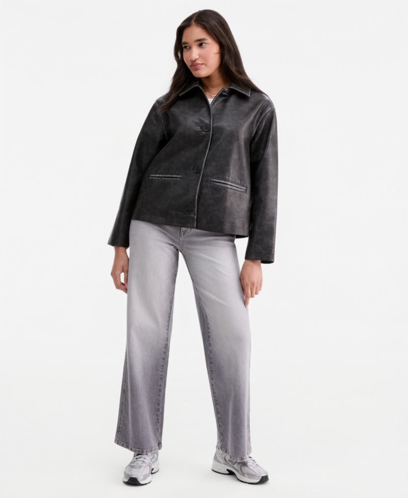 Women's Oversized Faux Leather Bomber Jacket