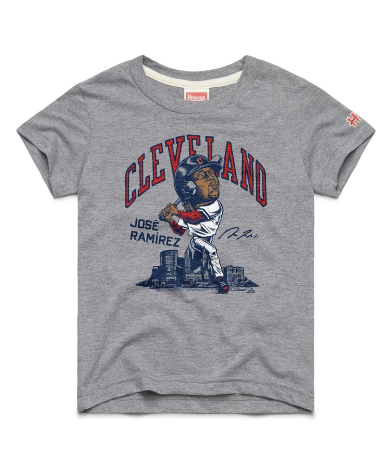 Big Boys and Girls Jose Ramirez Gray Cleveland Guardians Caricature Tri-Blend T-Shirt