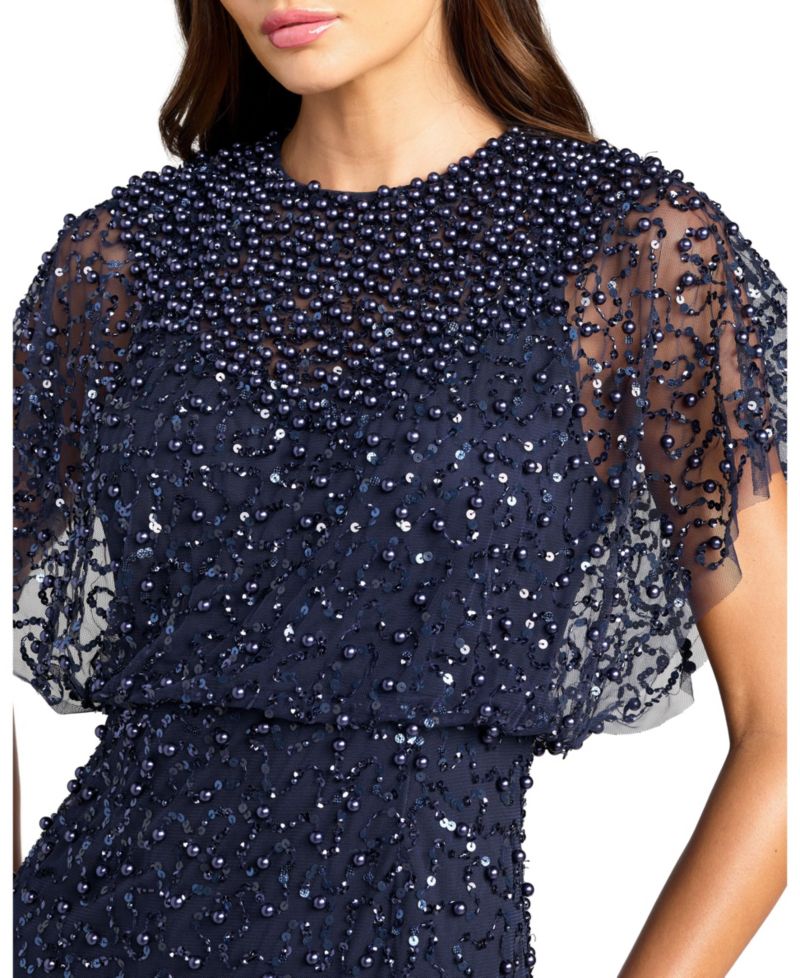 Petite High Neck Short Sleeve Embellished Gown