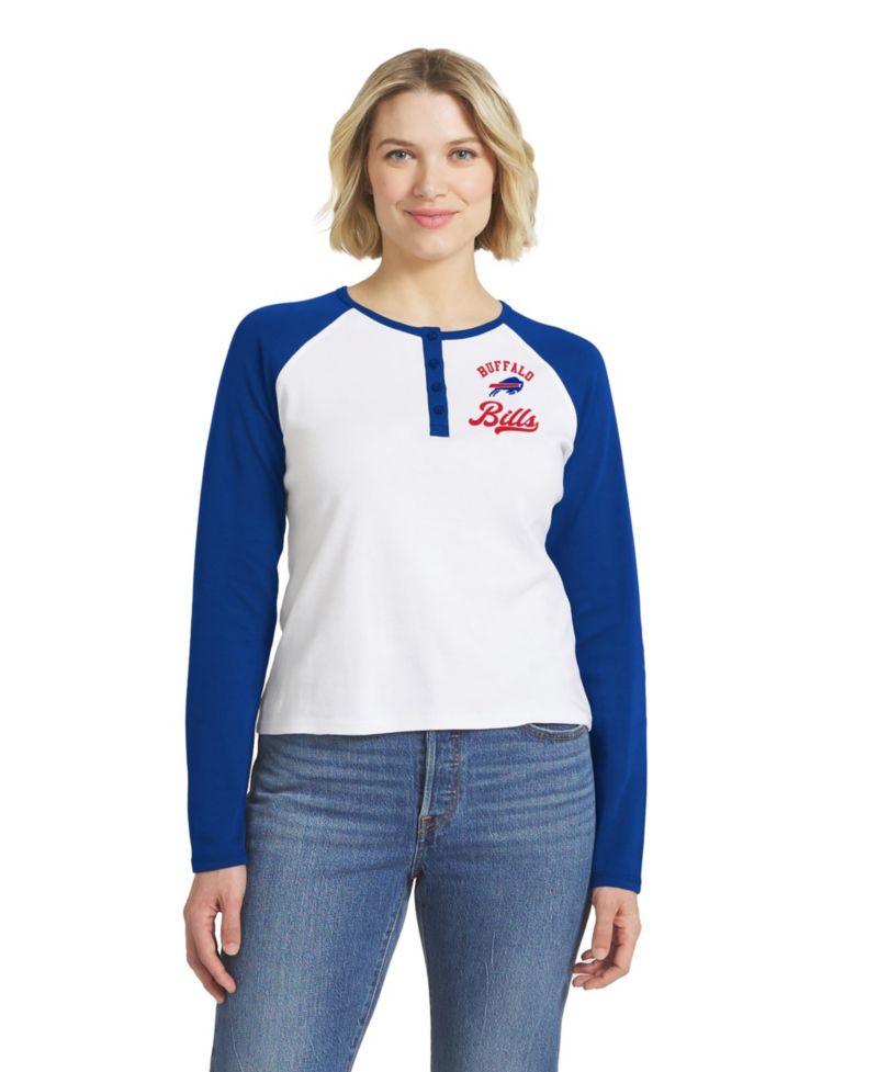 Women's White/Royal Buffalo Bills Henley Long Sleeve Raglan T-Shirt