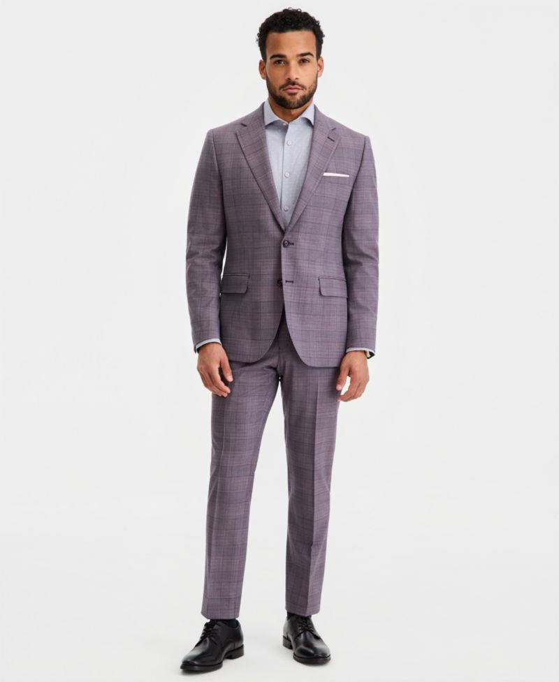 Men's Modern-Fit Wool-Blend Plaid Suit Separate Pants