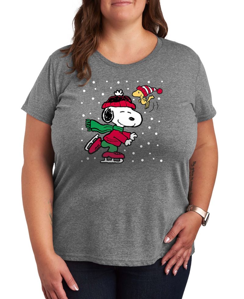 Christmas Snoopy Woodstock Ice Skate Women's Short Sleeve Graphic T-shirts