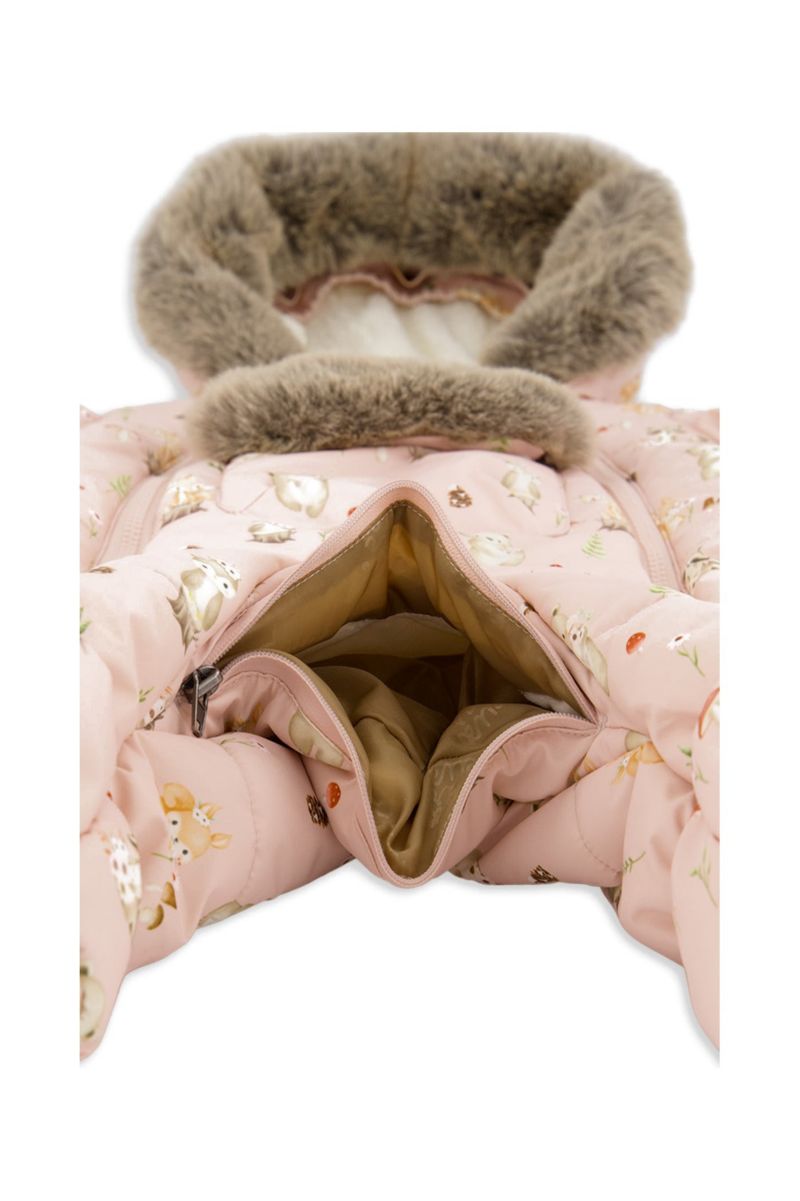 Baby Girls (3m- 18m) One Piece Snowsuit Adapted for Car Seats Animal Print
