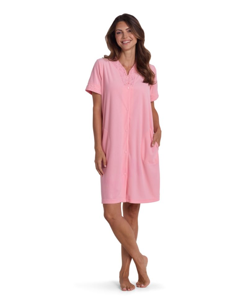 Women's Short-Sleeve Solid Short Grip Robe