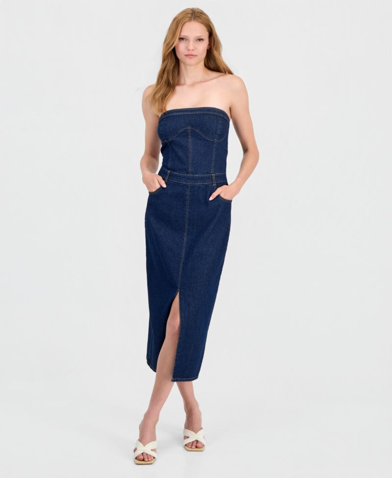 Women's Denim Strapless Corset Midi Dress