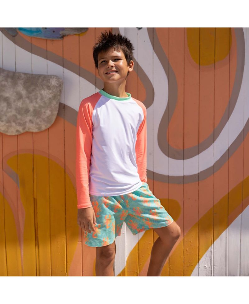 Big Boys White Coral Sleeve Sustainable Rash Top