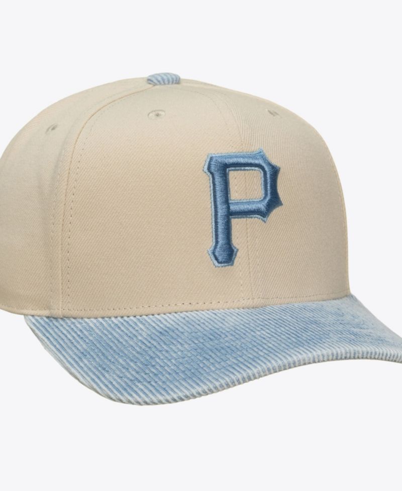 Men's Cream/Light Blue Pittsburgh Pirates Washed Corduroy Pro Crown Snapback Hat