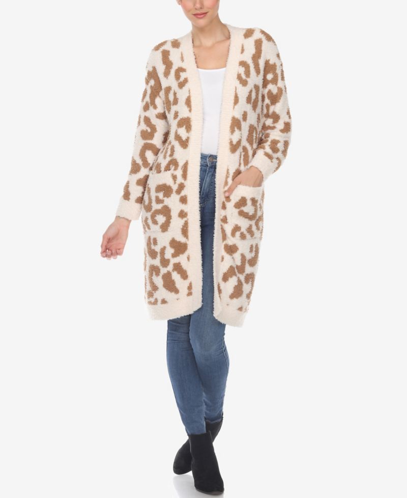 Women's Leopard Print Open Front Sherpa Cardigan