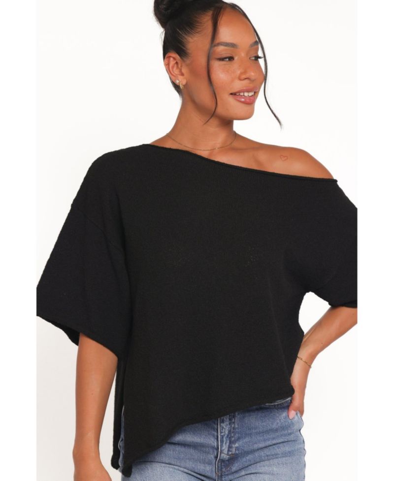 Women's Ardena Boucle-Knit Short-Sleeve Asymmetrical Top
