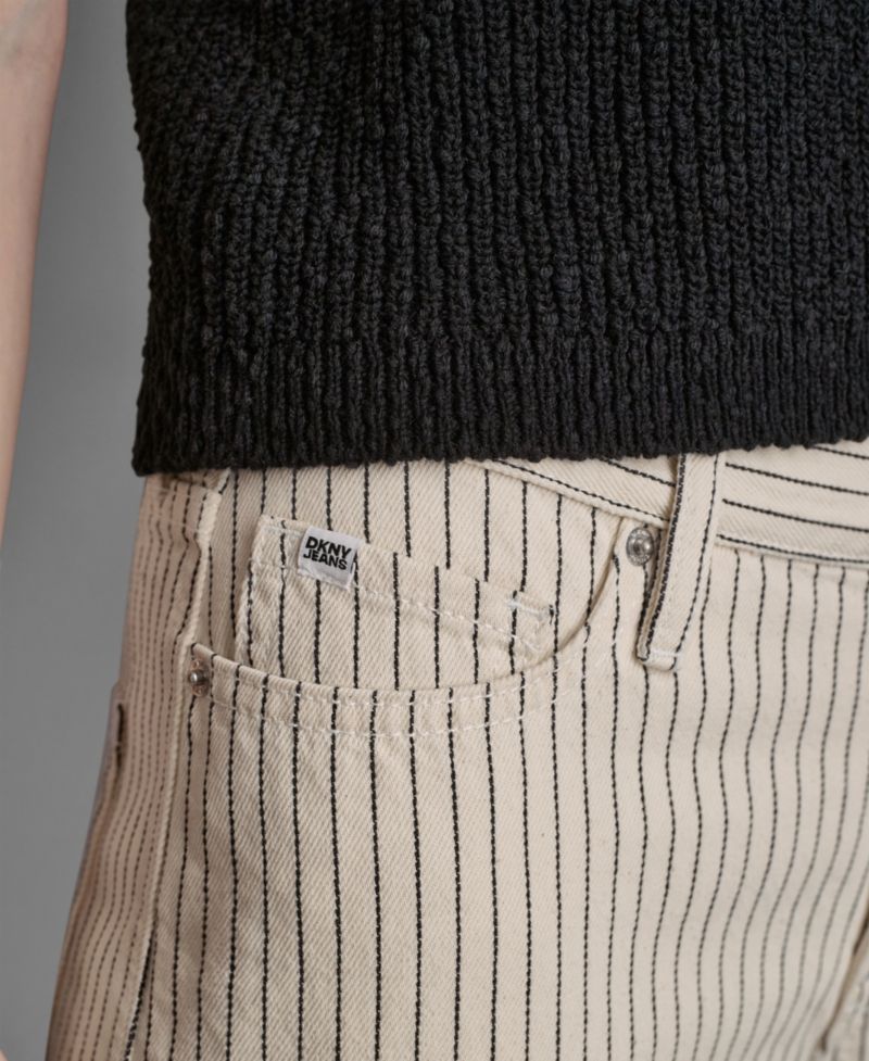 Women's Mid-Rise Striped Baby Barrel-Leg Jeans