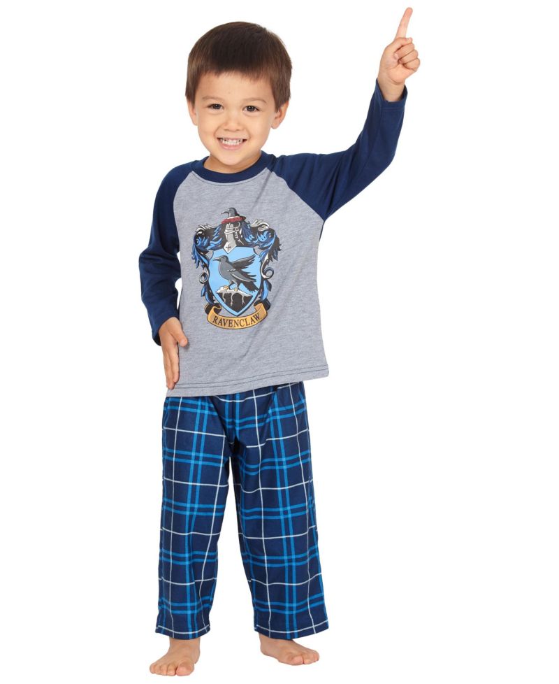 Boys' Plaid Hogwarts Houses Crest Raglan Kids 2Piece Pajama Set - Gryffindor Hufflepuff Slytherin Ravenclaw