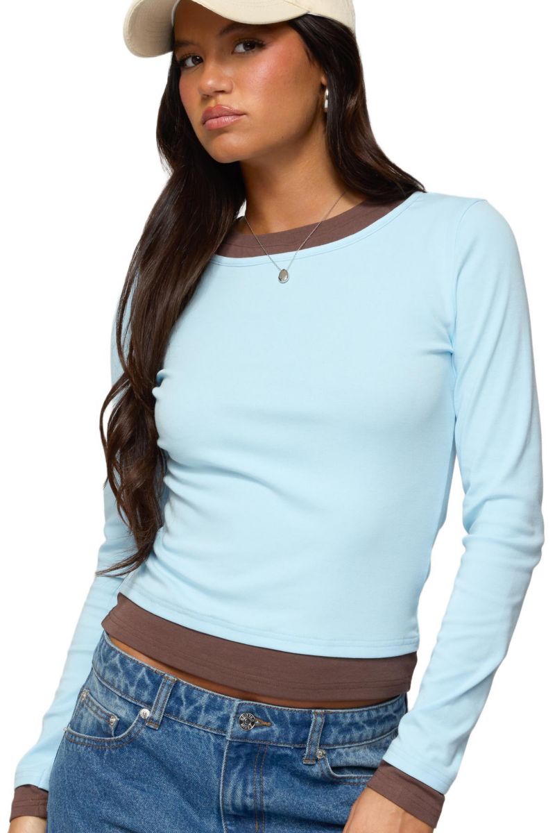 Women's Contrast Layered Look Long Sleeve T Shirt