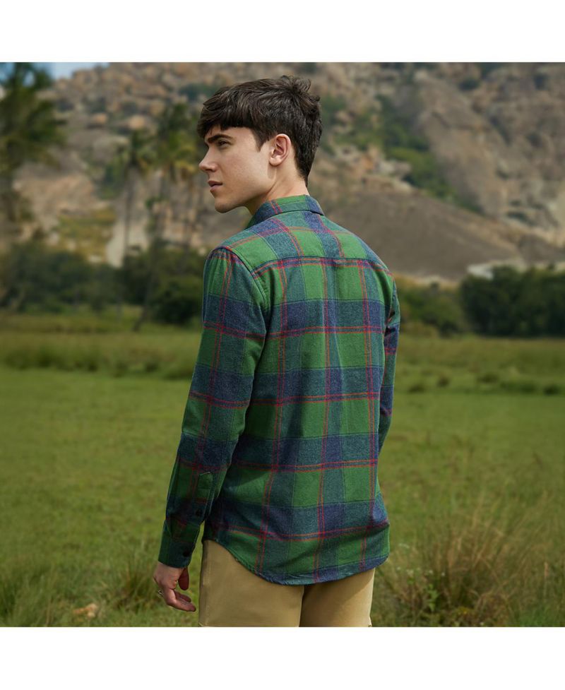 Men's Forest Green & Indigo Blue Buffalo Check Utility Shirt