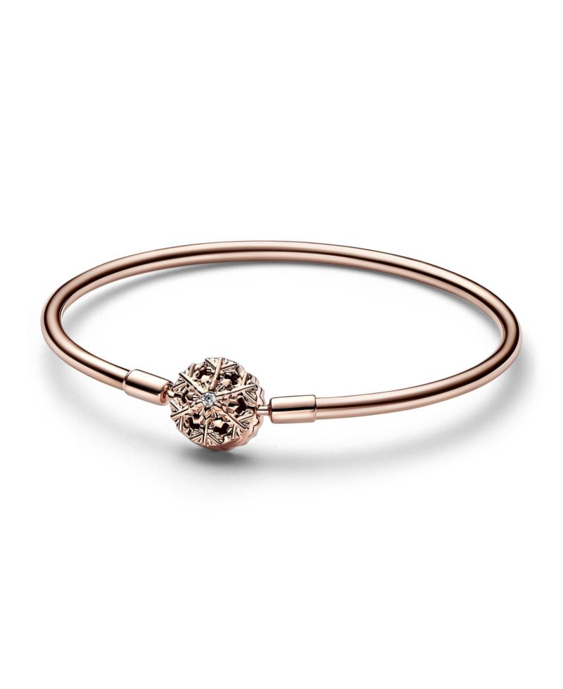 Rose Gold Plated Snowflake Clasp Bangle Bracelet