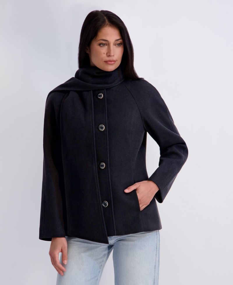 Women's Faux-Wool Funnel Neck Scarf Coat