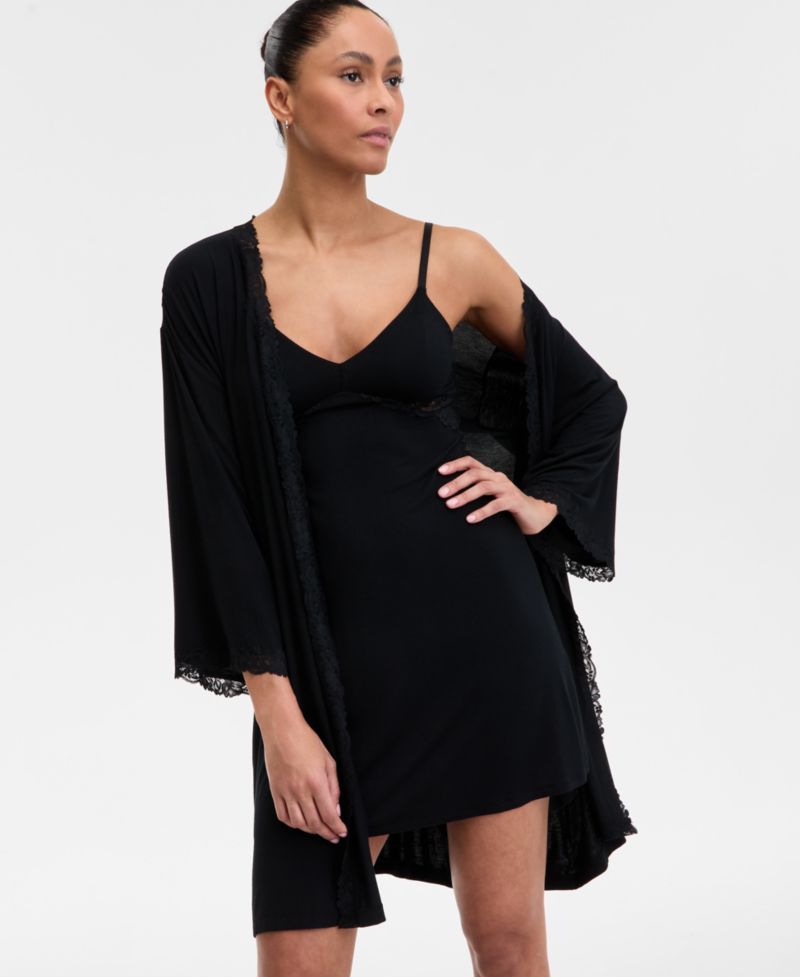 Women's Lace-Trim Knit Wrap Robe