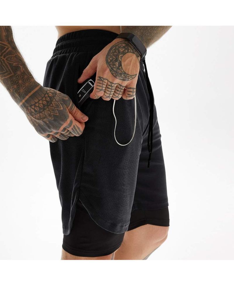 Men's 2 In 1 Workout Running Shorts 7 Inch Lightweight Athletic Gym With Liner Pockets