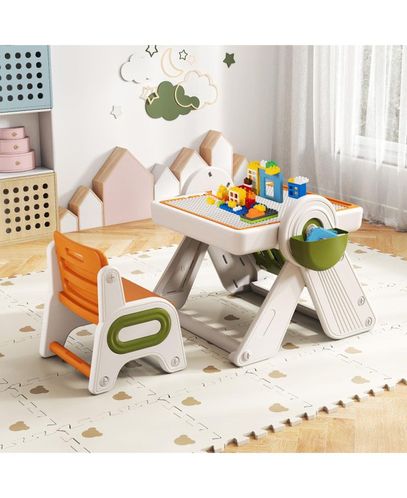 6-in-1 Kids Activity Table and Chair Set with Folding Art Easel