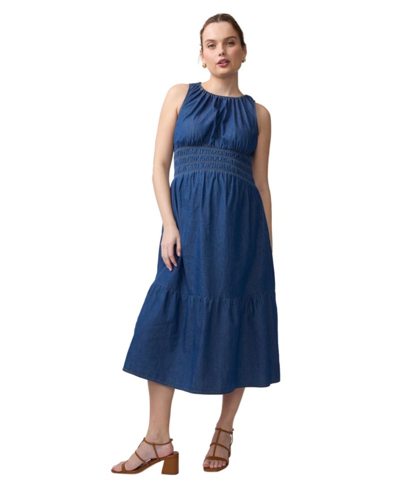 Maternity Ingrid + Isabel Sleeveless Chambray Midi Dress