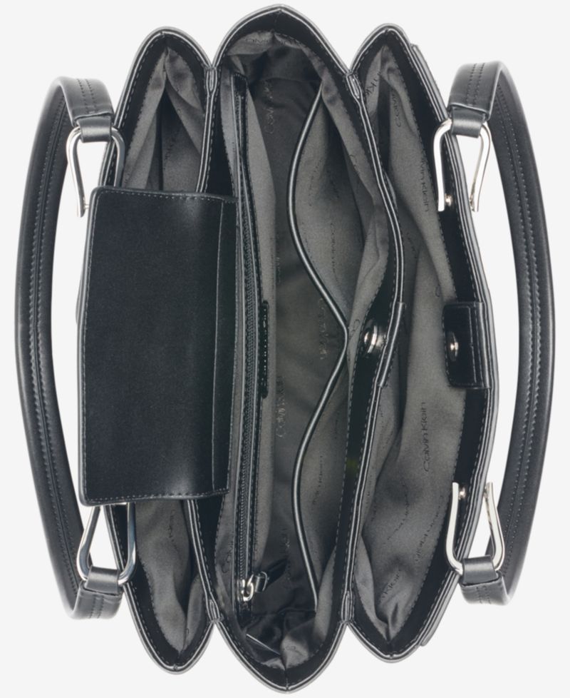 Clove Mixed Material Push-Lock Triple Compartment Tote Bag