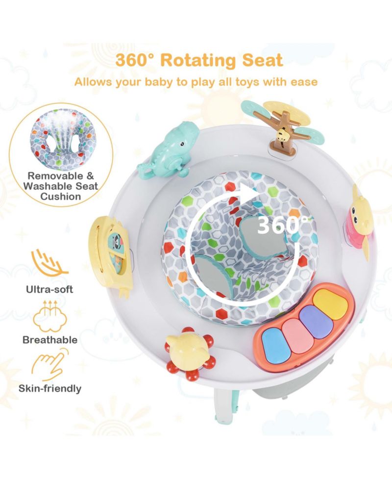 5-in-1 Baby Activity Center with Rotating Seat Removable Toys Lights