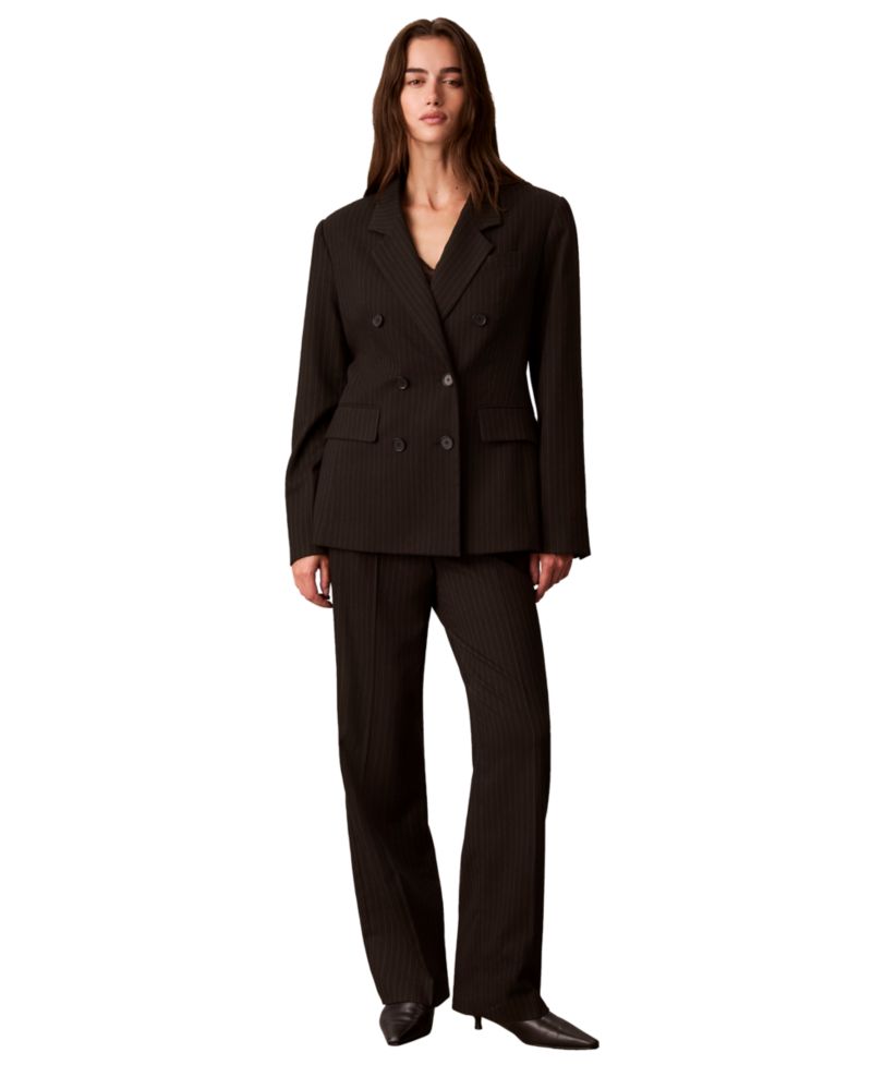 Women's Double-Breasted Pinstripe Notch Collar Blazer