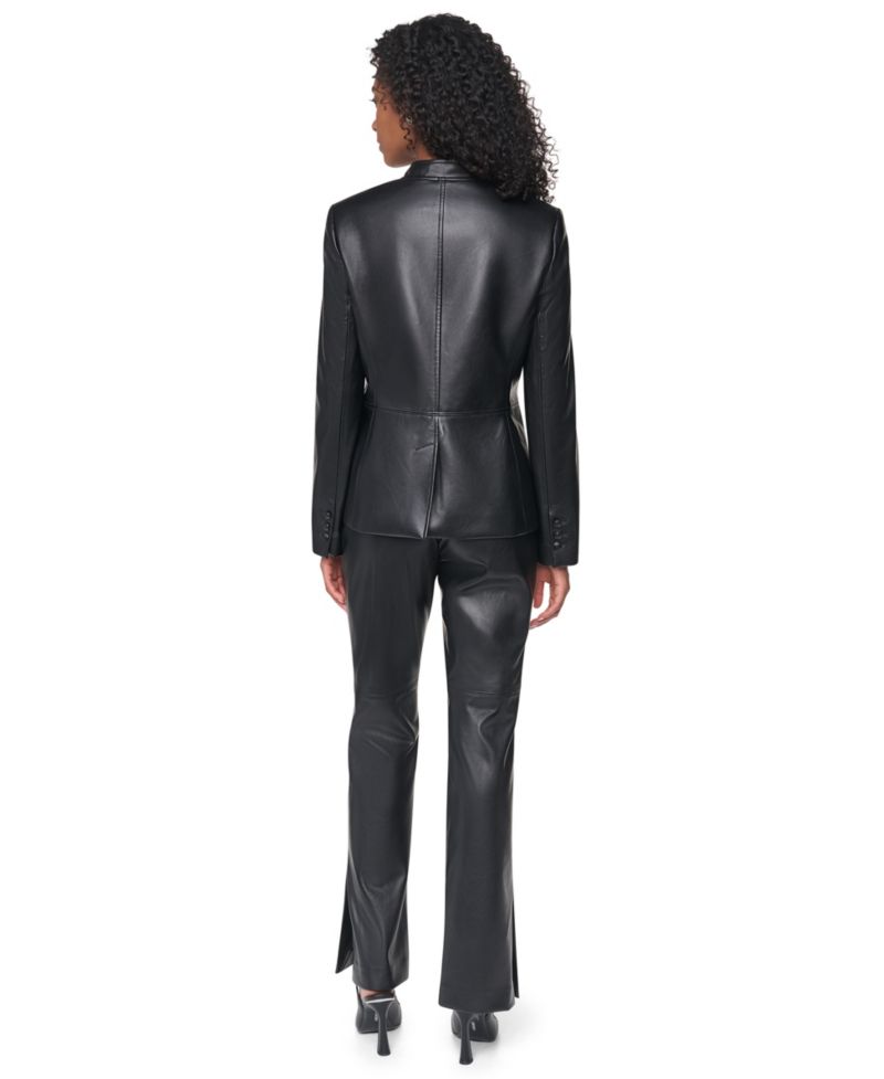 Women's Shoulder-Padded Long-Sleeve Faux Leather Jacket