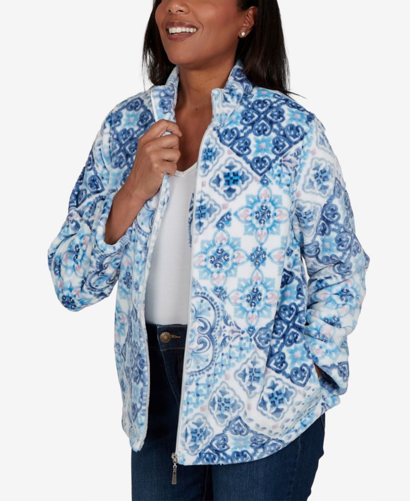 Petite Medallion Fleece Zip-Front Jacket