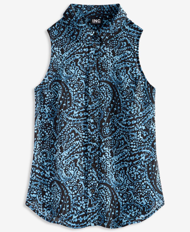 Women's Paisley Sleeveless Button-Down Blouse