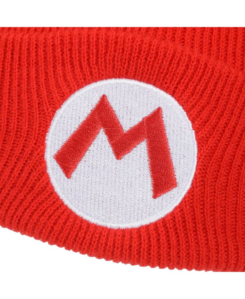 Men's Embroidered M Logo On Red Cuff Beanie