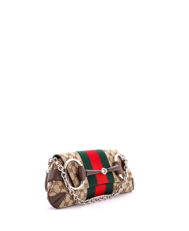 Medium Horsebit NM Web Chain Clutch GG Canvas