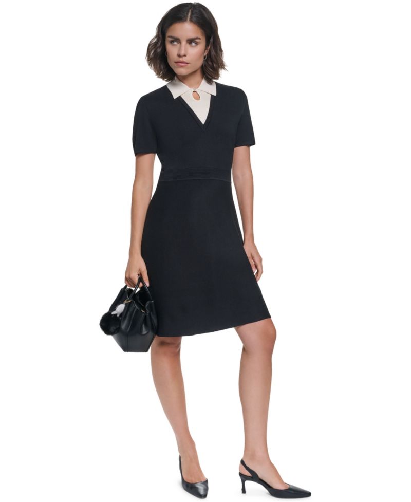 Women's Colorblock A-Line Knee-Length Sweater Dress