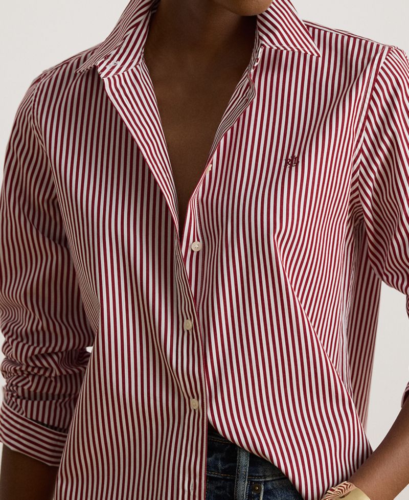 Petite Striped Long-Sleeve Point-Collar Shirt