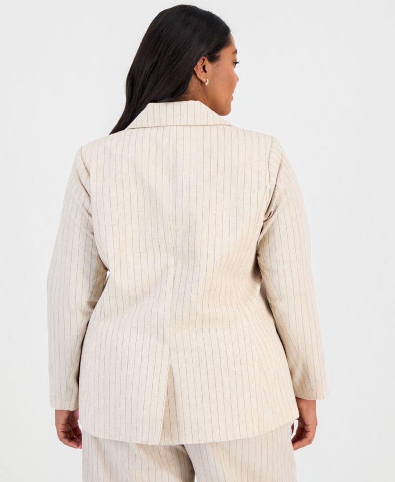 ASL Plus Size Pinstripe Double-Breasted Blazer