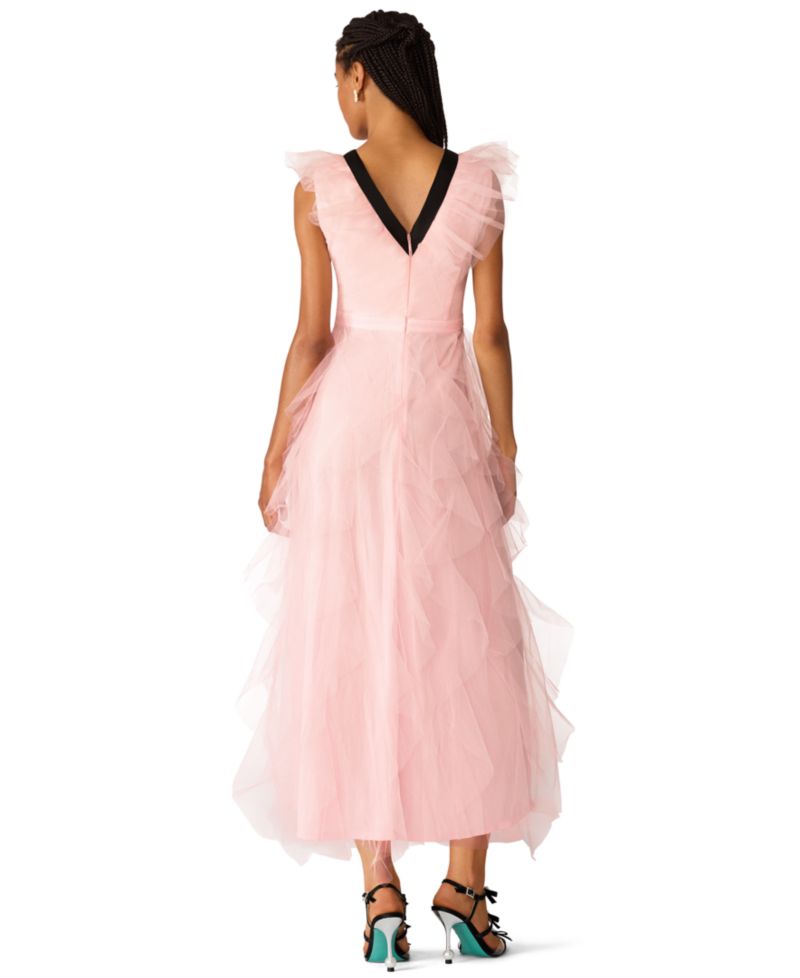x Paris Hilton Juniors' Cascading Tulle Contrast Bow V-Neck Maxi Dress