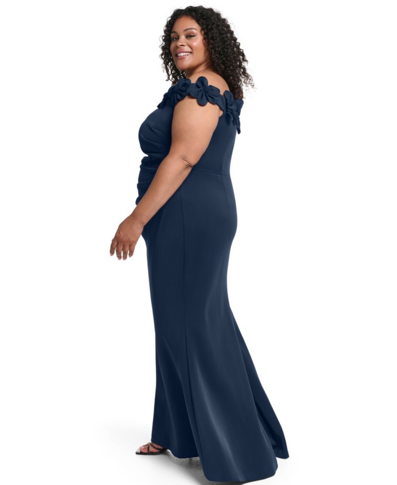 Plus Size Off-the-Shoulder Sleeveless Floral-Appliqu&eacute; Gown