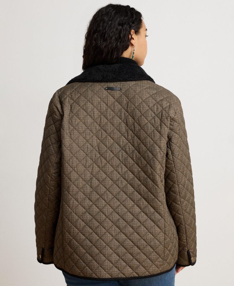 Plus Size Faux-Sherpa-Collar Quilted Coat