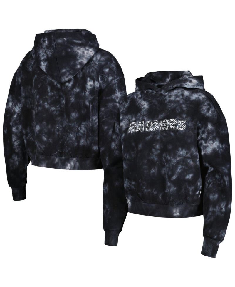 Women's Black Las Vegas Raiders Tie-Dye Cropped Pullover Hoodie