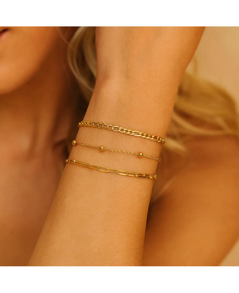 Adriana 3-Piece Stackable Bracelet Trio Set, Beaded, Figaro, Paperclip Link